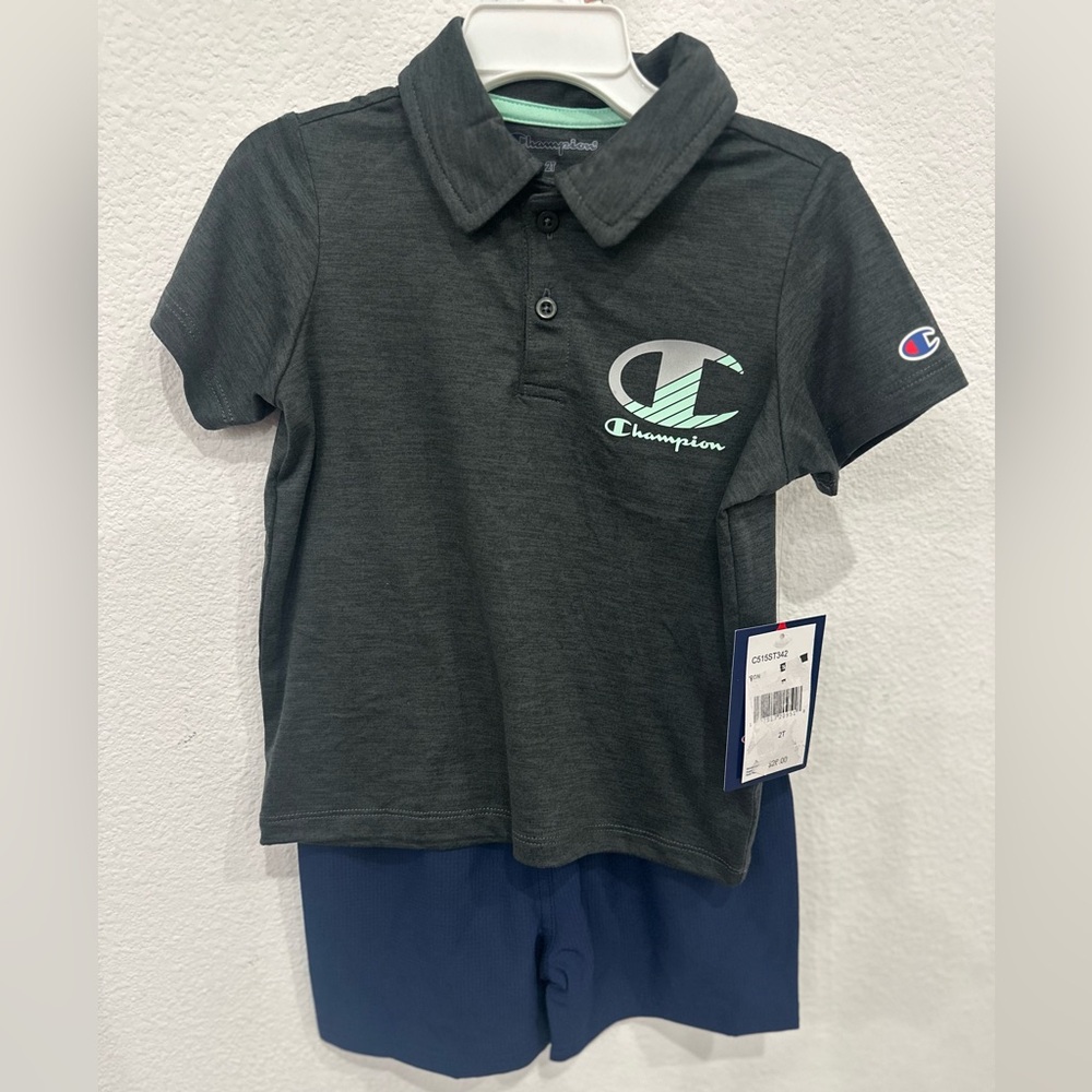 Champion Kids Charcoal Polo Shirt and Shorts